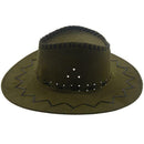 Adjustable Chin Strap Faux Leather Cowboy Hat Army Green for Man