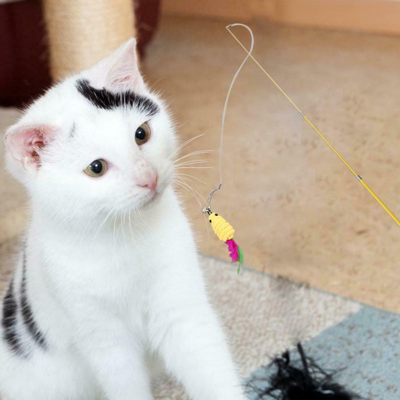 6pcs/set Retractable Cat Stick Kitten Interactive Toys w/Replacement Head