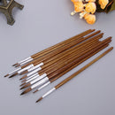 12PC Artists Paint Brushes Nylon Hair Wooden Handles Pointed Tip Brush Pen Brown