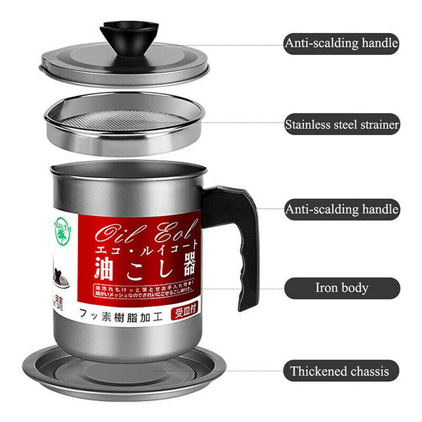 1.4L Stainless Steel Oil Filter Pot Can Grease Dripping Strainer Household  Pot