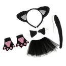 Girls Kids Black Cat Kitty Costume Headband Skirt Bowtie Paw Tail Outfit