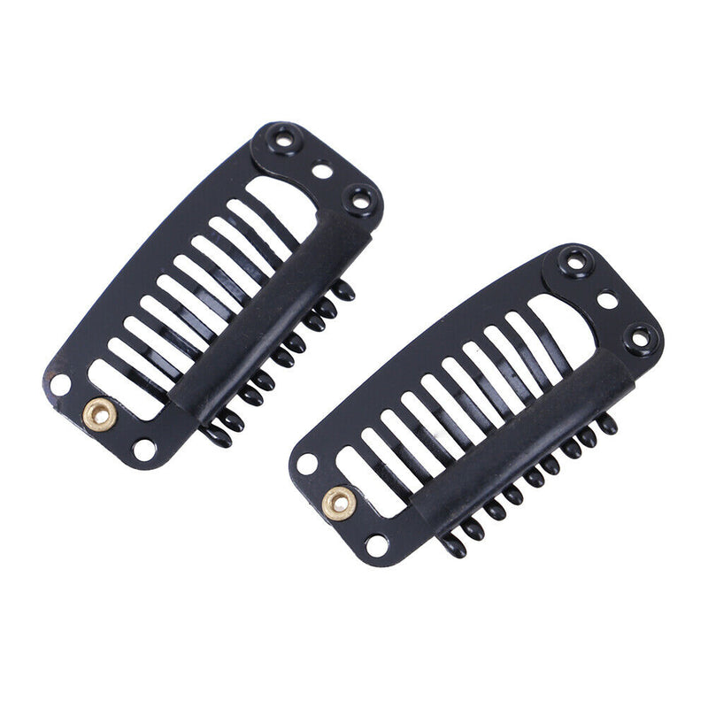 10Pcs Toupee Wig Clips Snap Clips W/ Rubber Back Hair Extension Black 9 TeetF TO