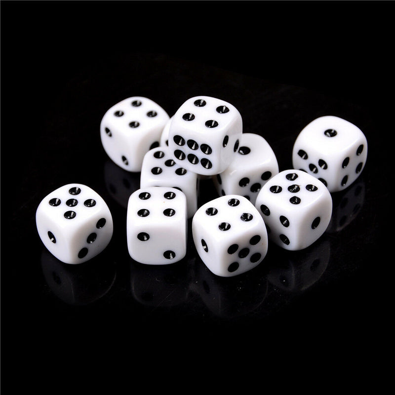 10x 16mm White Acrylic Six Sided Round Corner Opaque Dice LJ