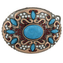 Retro Belt Buckle Western Fashion Turquoise Buckle with Gorgeous Bohe Beads