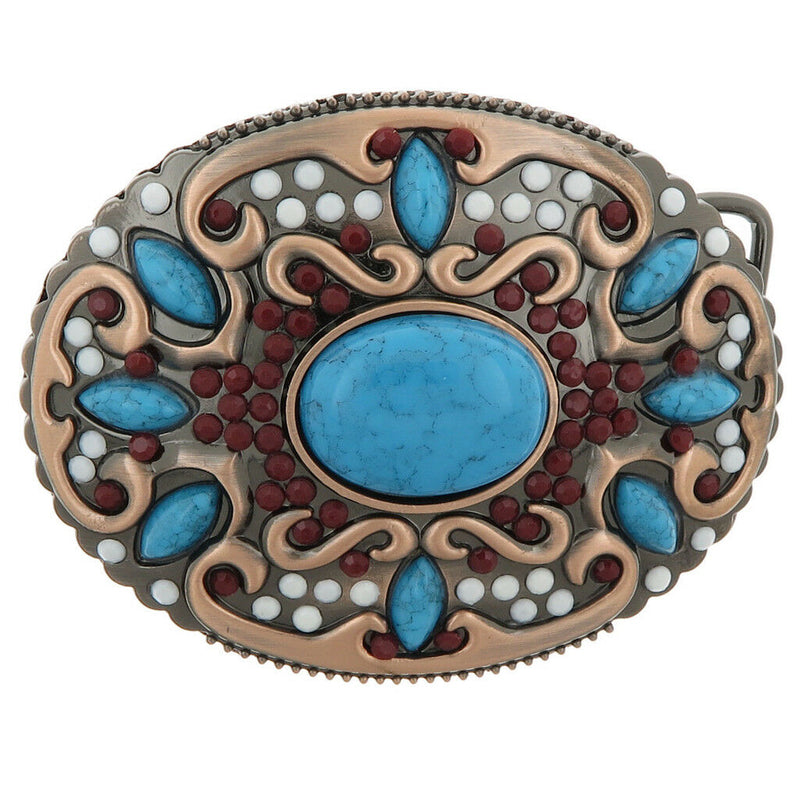Retro Belt Buckle Western Fashion Turquoise Buckle with Gorgeous Bohe Beads