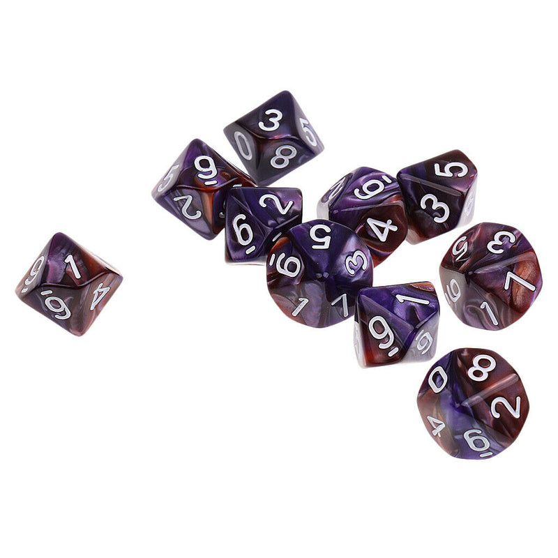 10pcs Acrylic 10 Sided Dice Game Dice Set D10 For Board Game Card Game