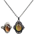 Retro Color Change Jewelry Set, Oval Pendant Feeling Emotion Choker Mood Pendant
