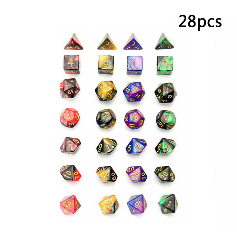 28pcs Shiny Acrylic Polyhedral Dice DND RPG MTG Role Playing Game + Bag 4  MLL