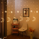 LED Curtain String Light 8Mode Star Moon Fairy Night Light  (EU Warm Light)