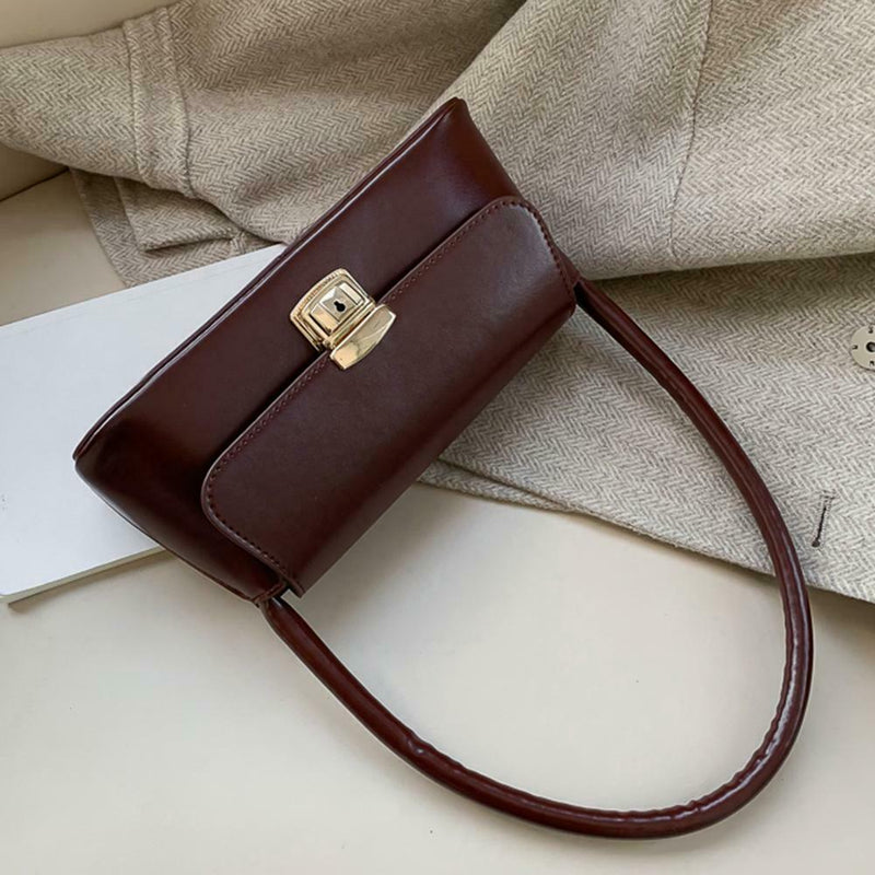 Classic Women Handbag Leather Retro Shoulder Bag Shopping Tote (Dark Brown) A