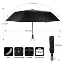 Travel Umbrella Large Umbrella Windproof Waterproof,Compact Folding Black U D3U6