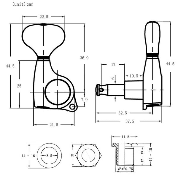 1 Set 6L Electric GuitarS Tuning Pegs Lock String Golden