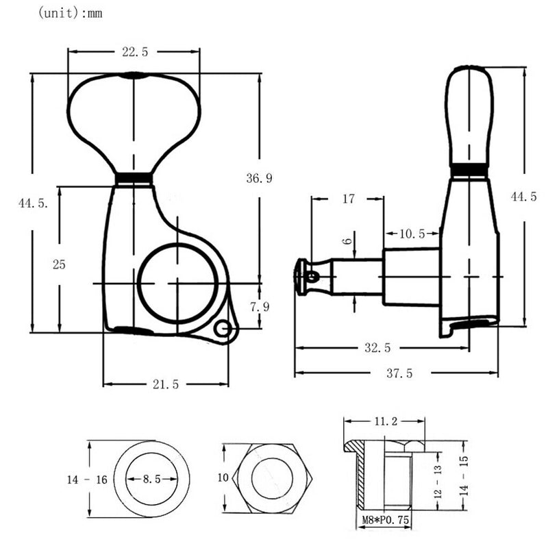 1 Set 6L Electric GuitarS Tuning Pegs Lock String Golden
