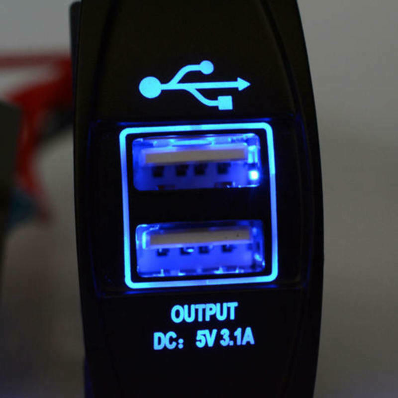Car Auto Truck Boat Blue LED 12V&24V Dual USB Charger Backlit UTV Rock OHU