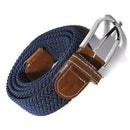 Male Female Belt Buckle Canvas Leather Belt Strap Waistband Elastic Navy