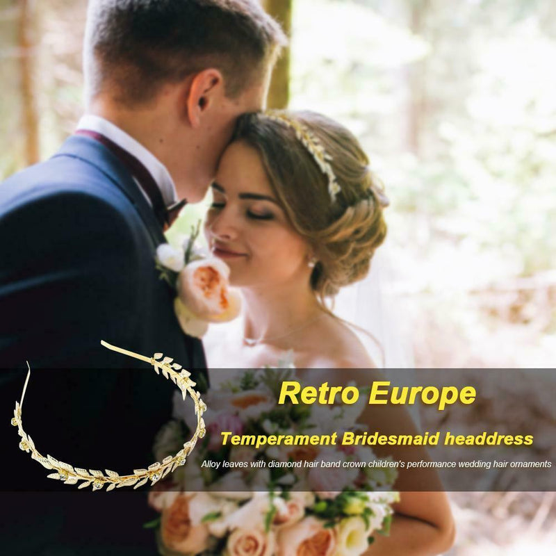 Fashion Headdress Retro Metal Leaf Rhinestone Bride Headwear Hair Jewelry