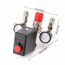 Air Compressor Pressure Control Switch Valve With Manifold Regulator Gauges New