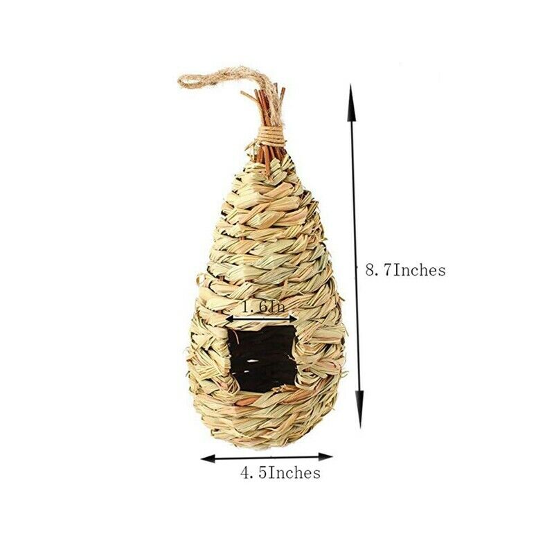 2 Pack Grass Bird Hut Bird House House Hanging Bird Nest Fiber Hand-Woven B