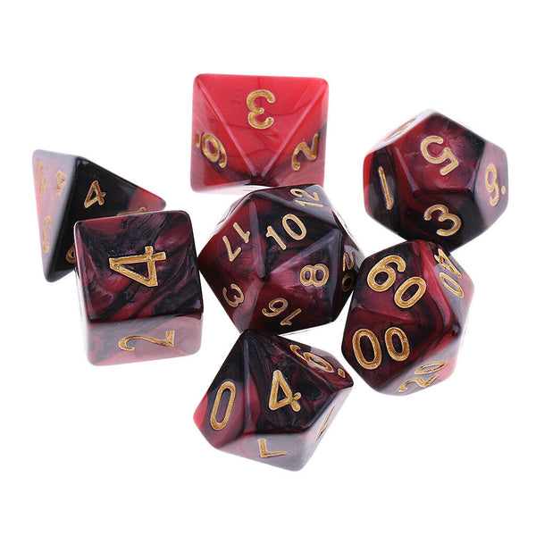 7Pcs Polyhedral Digital Dices Dies Game for  Red & Black