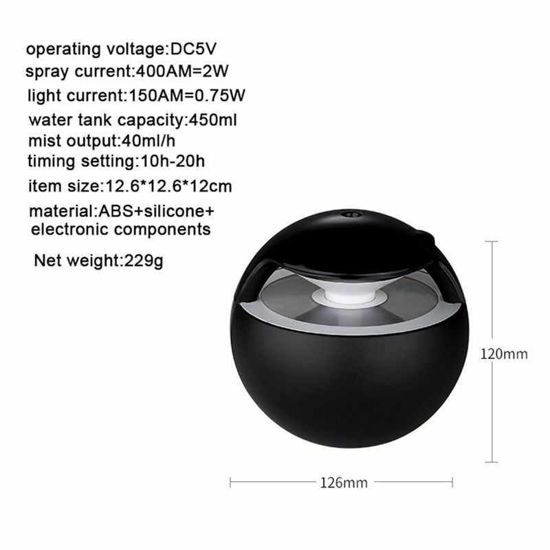 450ML Ball Humidifier Ultrasonic Electric Mini USB Air Humidifier Fogger W4S2
