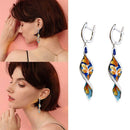 Spiral Leaf Enamel Cloisonne Flower Long Earrings Elegant