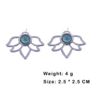 Women Alloy Retro Turquoise Petal Hollowed Leaves Pierced Stud Earrings