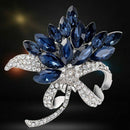 Brooch pin Woman's elegant flower shape and blue crystal rhinestone jewelry