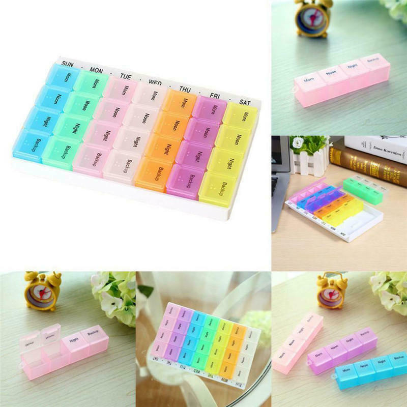 Large 28 Compartment Pill Box 7 Day Medicine Storage Organizer Containe ICE