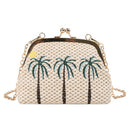 Straw Beach Woven Embroidered Clutch Women Bag Chain Shell Frame Small Hand