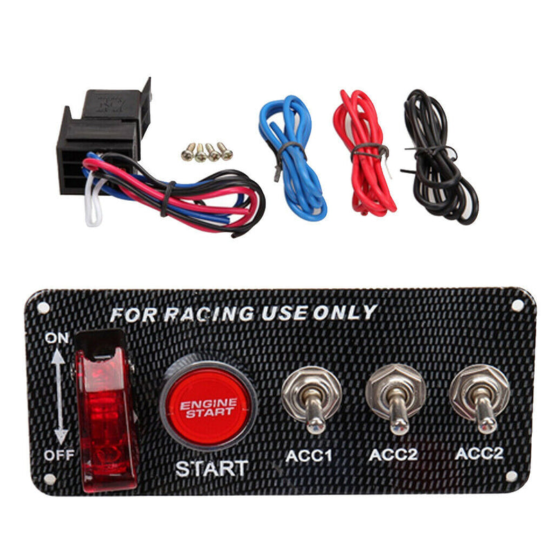 DC12V Flip-up Ignition Switch Carbon Fiber Surface Panel 4 in 1 Car Engine Start