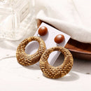New Jewelry Handmade Bohemian Wooden Rattan Wicker Straw Drop Earrings Vint