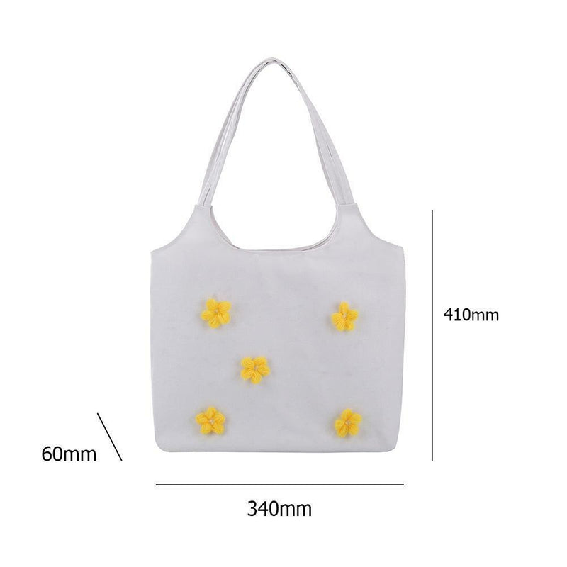 Flower Summer Women Canvas Handbags Casual Shoulder Bag Large Tote (White) A