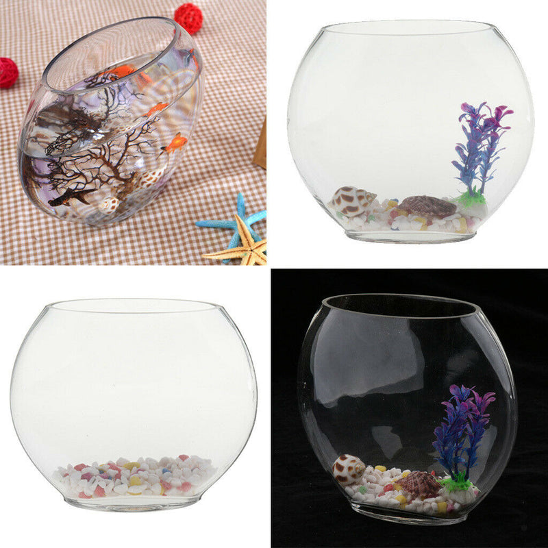 Flat Mouth Clear Mini Desktop Glass Fish Tank Aquarium Bowl Decoration 1