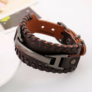 Retro Cowhide Leather Bracelet Rivet Metal Bangles Unisex Jewelry (Brown) A