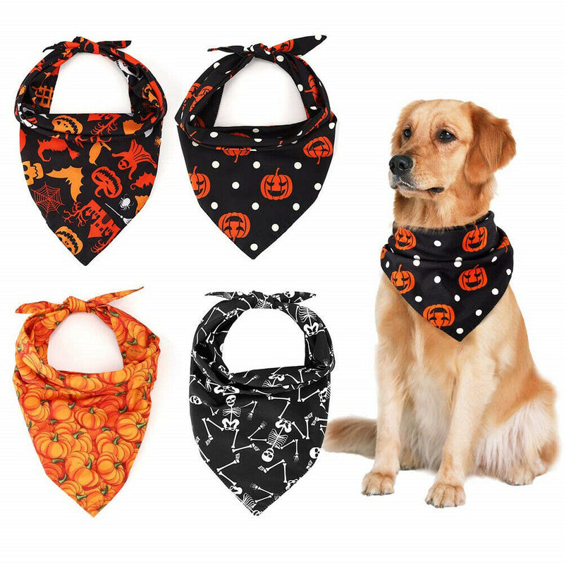 4pcs Scarf Collar Pet Bandana Cotton Puppy Triangle Saliva Scarf Halloween Decor