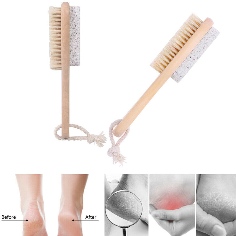 1PCS Foot Care Bristle Scrub Brush Wooden Handle Pumice Stone Remove Dead Skin U