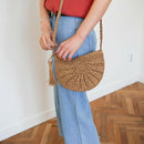 Straw Crossbody Bag Women Weave Shoulder Bag Round Summer Beach Purse and H U1F4