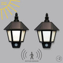 2 Solar Rechargeable Security Wall Sconce Lights with High Tech Motion Dete