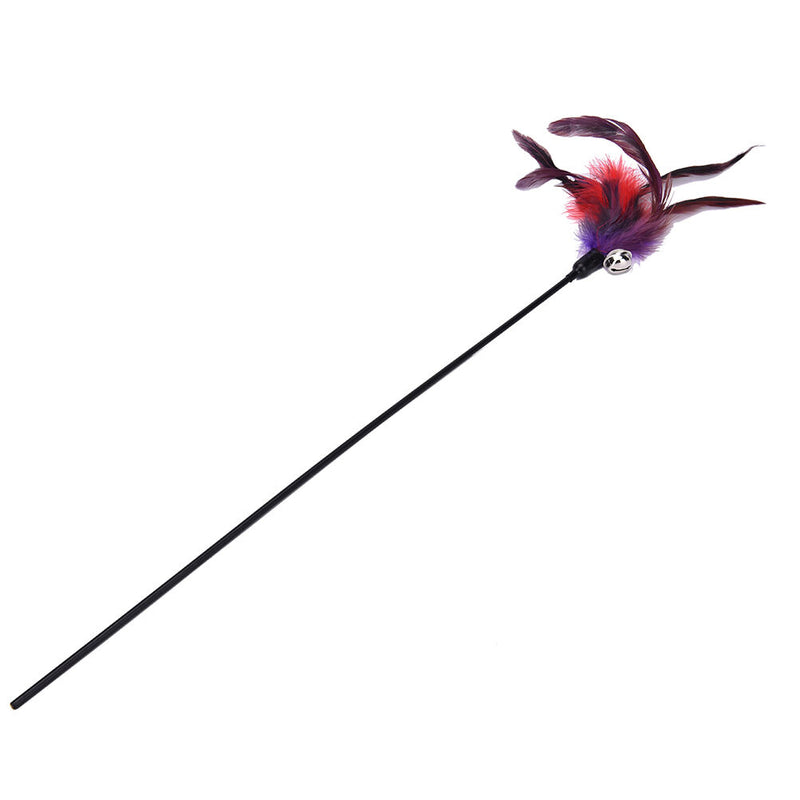 Cat Kitten Pet Teaser Turkey Feather Interactive Stick Toys Wire Chaser Wands TO
