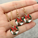 Creative Christmas Drop Earrings Rhinestone Pendant Necklace Jewelry Set A