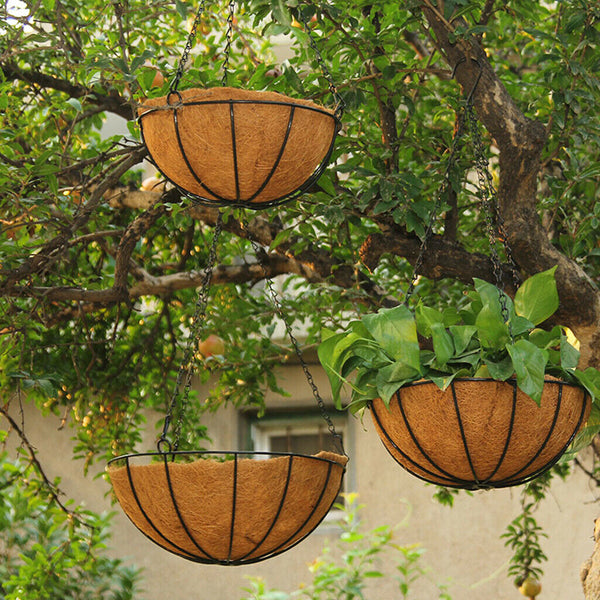 3 Pack Hanging Flower Basket Coconut Coir Husk Flower Pot - Decorative Iron