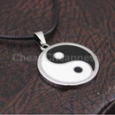 Yin Ying Yang Pendant Black White Necklace Charm with Black Leather Cord Z