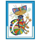 Stamped Cross Stitch Kit Colorful Cat Pattern for Beginner Kids 11CT 32x42cm