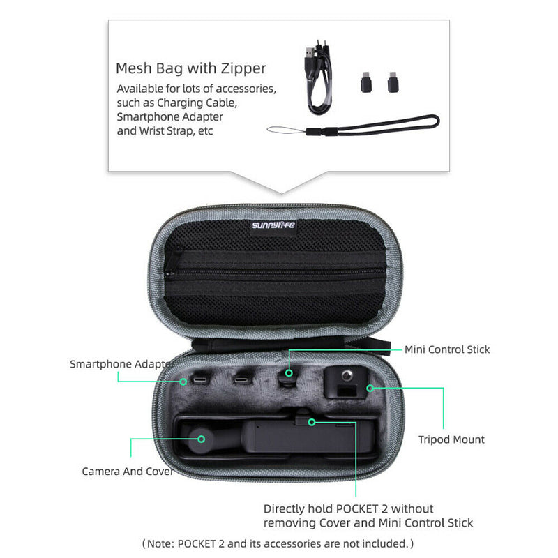 For DJI Pocket 2 Accessories Portable Carrying Case with Inner Zipper Net Pocket