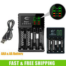 Intelligent LCD Charger 4 Slot For 18650 21700 26650 Lithium AA AAA Nimh Battery