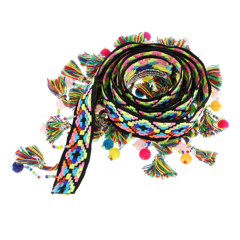 1 Yd Ethnic Style Colorful Pom Pom Ball Beads Lace Tassel Ribbon Fringe Trim