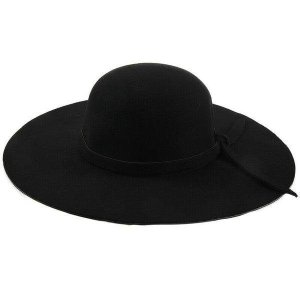 Black Soft Ladies Floppy Wide Brim Cloche Fedora Dress Hat Retro Wool Bowkn S9E8