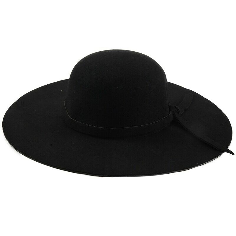 Black Soft Ladies Floppy Wide Brim Cloche Fedora Dress Hat Retro Wool Bowkn S9E8