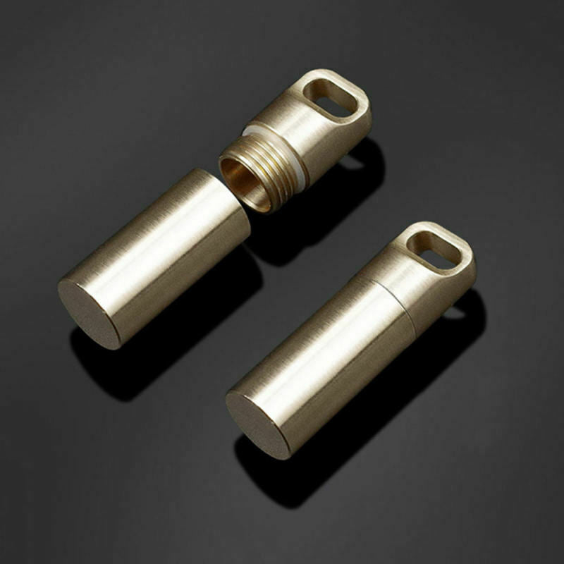 1x Waterproof Matel Brass Pill Box Case Bottle Drug Holder Keychain Con AJU