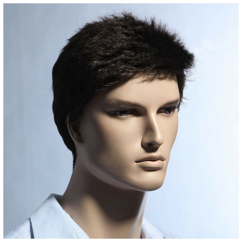 Mens short straight Black Daily life full wig Y3U7